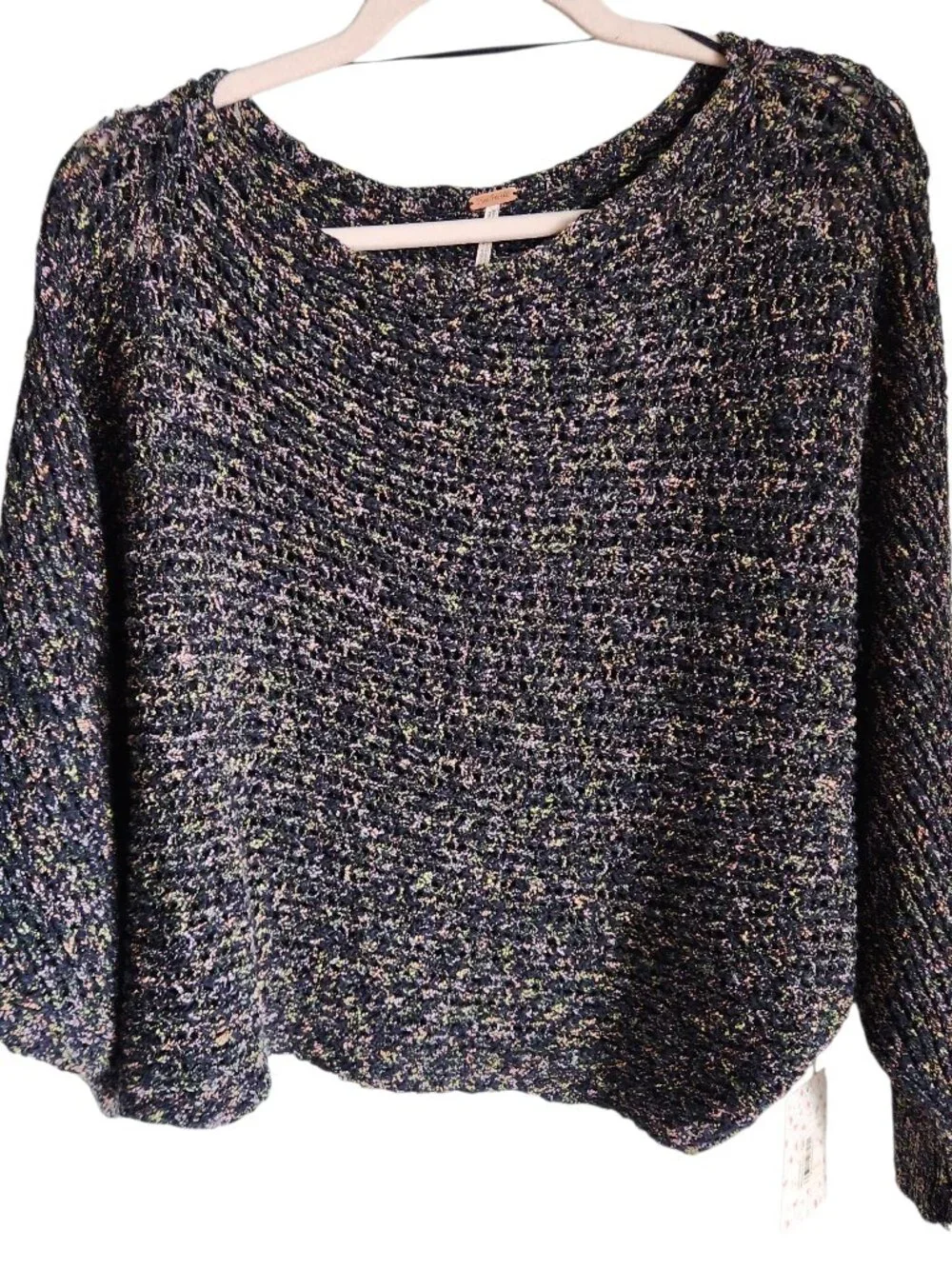 Free People Sweater Medium Women's Black Multi Confetti Knitted Pullover NEW - Picture 1 of 7